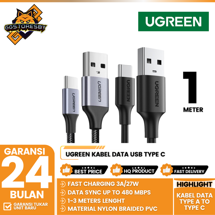 Gambar UGREEN Kabel Data USB Type C For Samsung,Oppo,Vivo Fast Charging - 60116 / 60118 / 60408 - 60118 TPE 2M dari GGSTORESBY Kota Surabaya 2 Tokopedia