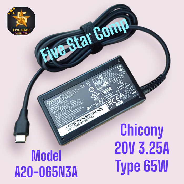 Acer 65W USB-C Laptopadapter – 20V/3.25A – Geschikt Voor Swift, Spin, Aspire, Chromebook En Nitro-serie – Incl. Stroomkabel En Handleiding