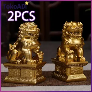2pcs Patung Cilin Fudong Singa Fengsui Patung Fengshui Patung Keberuntungan Miniatur Patung Singa