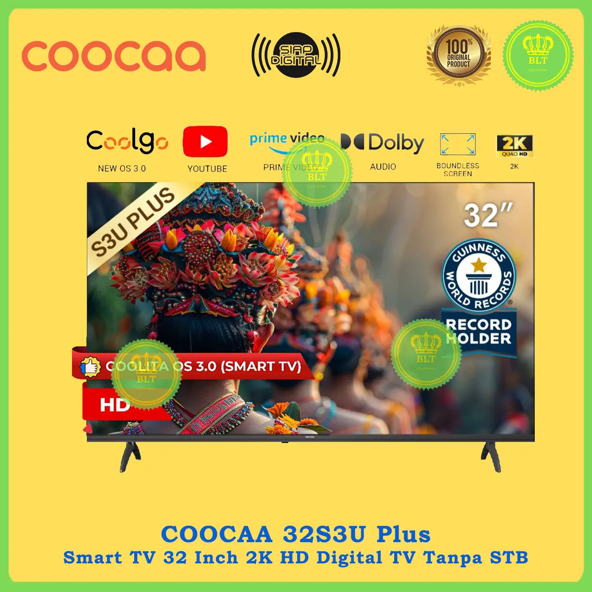 COOCAA 32S3U Smart LED TV 32 Inch Digital DVB-T2 WiFi Dolby Audio