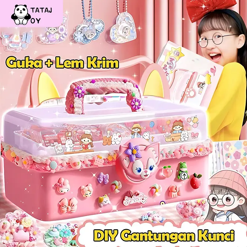 [TATAJOY]1004Pcs Guka Set DIY Keychain Set Jepit Rambut Gadis DIY Deluxe DIY Deco Lem Krim guka stiker Set Gooka Set Cream Gum Kartun DIY Guka Sticker Mainan Anak Perempuan Hadiah Ulang Tahun