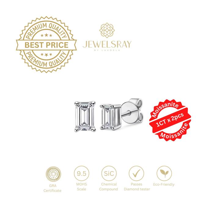 Gambar Anting Cruz Moissanite Emerald Cut Earrings Perhiasan Elegant Fancy Diamond Look Jewelry Kawin Tunangan Wedding Engagement Lamaran Married Bridal Jewelsray Intan Permata Luxoela - 1 Carat x 2 dari Luxoela Kota Administrasi Jakarta Barat Tokopedia