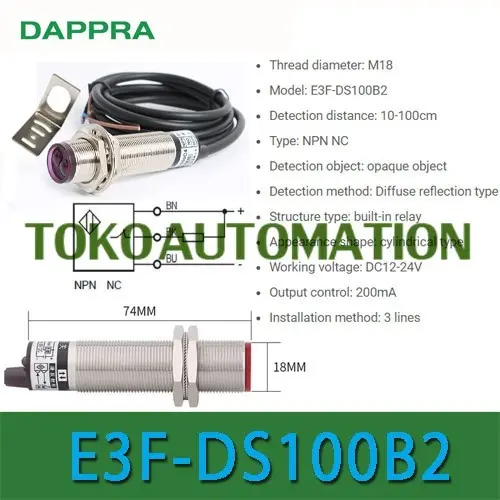 E3F-DS100B2 M18 100CM NPN NC Diffuse Reflection Photoelectric Sensor OH78