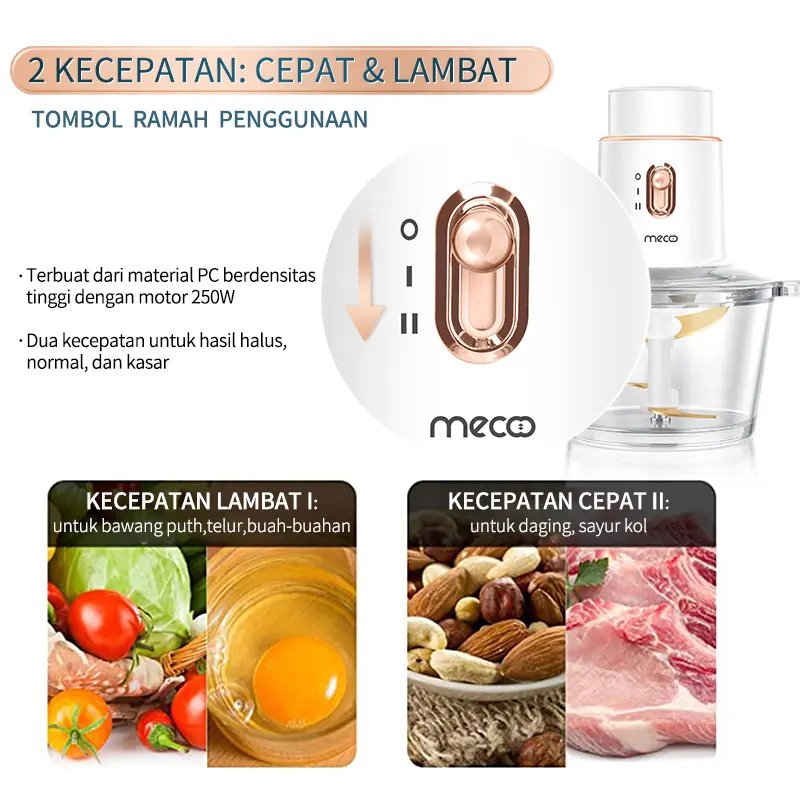 Mecoo Most Aesthetic 5 in 1 Antibacterial Odorless Chopper 250 Low Watt BPA Free / Blender Daging / Baby Food Processor 4