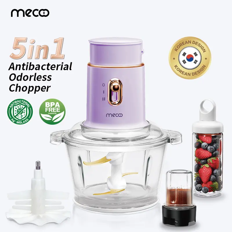 Mecoo Most Aesthetic 5 in 1 Antibacterial Odorless Chopper 250 Low Watt BPA Free / Blender Daging / Baby Food Processor 1