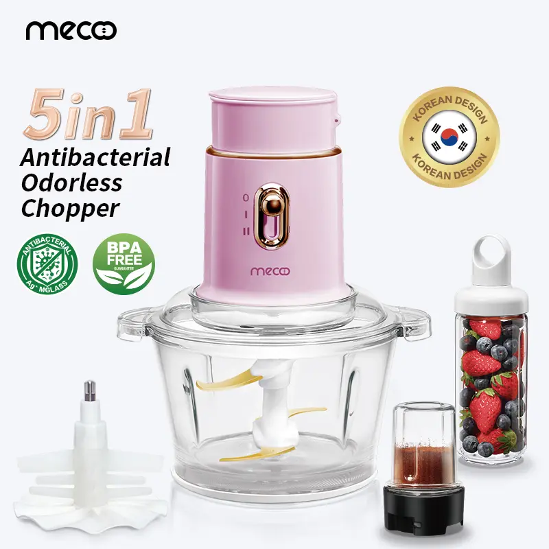 Mecoo Most Aesthetic 5 in 1 Antibacterial Odorless Chopper 250 Low Watt BPA Free / Blender Daging / Baby Food Processor 2
