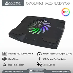Quinton Samoon Cooling Pad Laptop 16cm High Speed 2500RPM Kipas Besar USB RGB 7 Warna untuk Laptop 15"