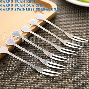 Garpu Buah Dua Gigi * Garpu Buah Kecil * Garpu Stainless Serbaguna * 6pcs