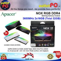 Gambar Apacer RAM NOX RGB AURA2 DDR4 DIMM 3600-18 2x16GB (32GB) 1.35V OC - Putih dari outletPC.id Kota Medan 1 Tokopedia