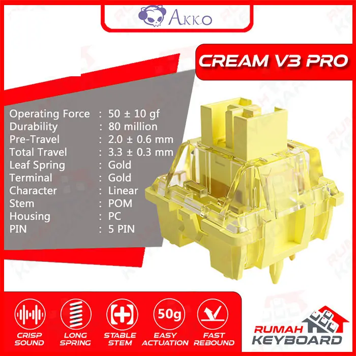 SWITCH - AKKO CREAM YELLOW V3 - 5 PIN - 50g - PCB MOUNT - LINEAR 2