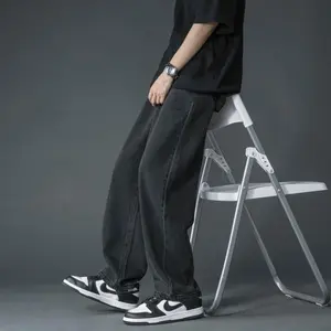 kulot pria - celana sekena - celana highways  jeans loose pants pria - celana jeans gombrang celana panjang baggy cowok skena Denim Hitam