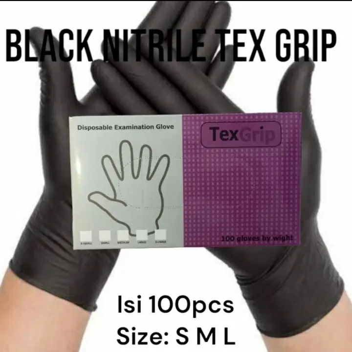 sarung tangan nitril hitam texgrip free powder examination gloves handscoon isi 50pcs