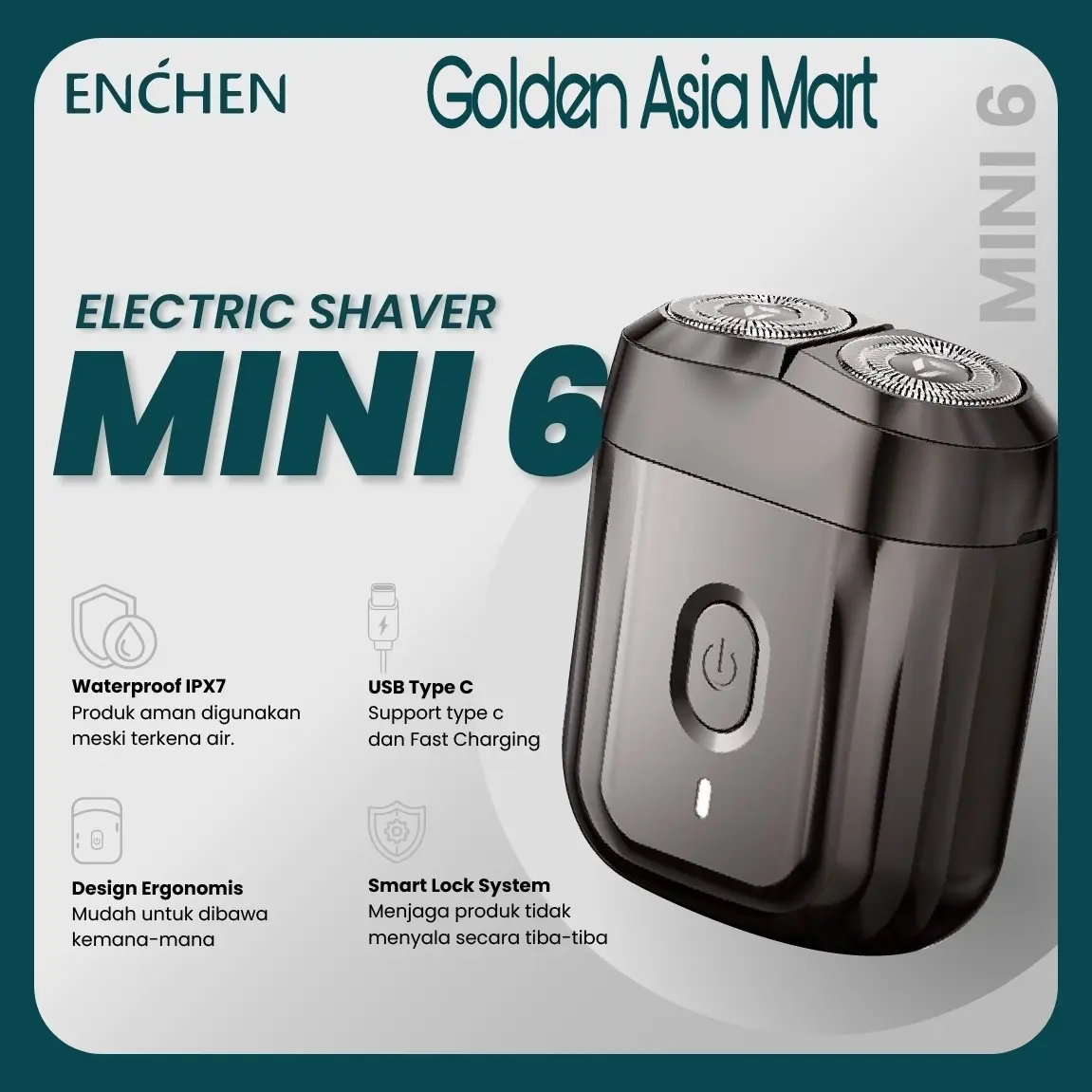 Enchen Mini 6 Shaver Alat Cukur Waterproof Rechargable Cukuran Kumis