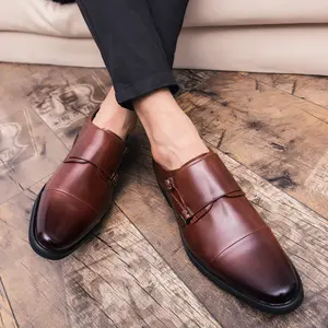 Kulit Asli Sepatu Pantofel Pria Formal Double Monk Strap Fantofel Kerja Kantor Cowok