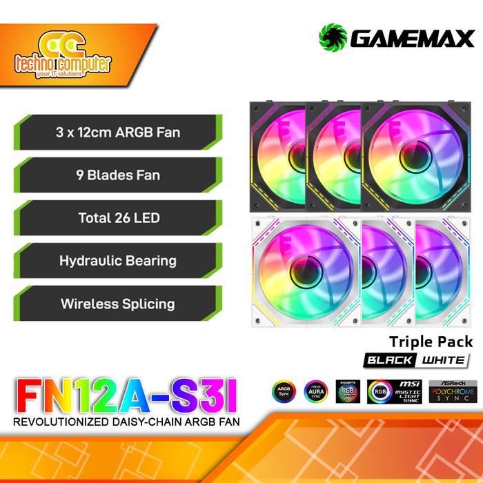 Gambar FAN CASING GAMEMAX FN12A-S3I - 120mm Triple Pack ARGB Fan dari Techno Computer Bali Kota Denpasar Tokopedia