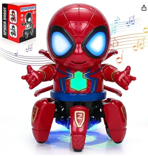 ROBOT BERJALAN MAINAN ANAK HERO DANCE SPIDERMAN KAKI 7 WARNA LAMPU