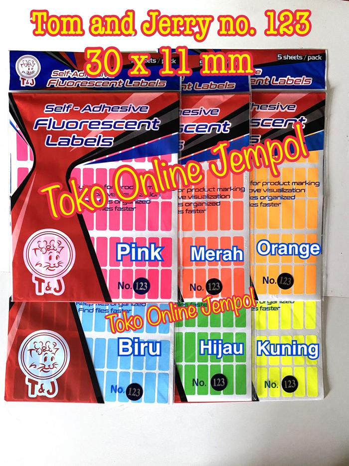 Gambar Label Kotak 30 x 11 mm no.123 Sticker Tom and Jerry warna square stiker FLUORESCENT jeri ATK1587TJ - Biru dari Toko Online Jempol Kota Administrasi Jakarta Pusat Tokopedia