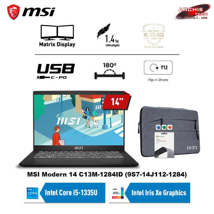 Jual MSI Modern 14 C13M-1284ID Core i5 1335U 16GB 512GB W11 OHS Classic ...