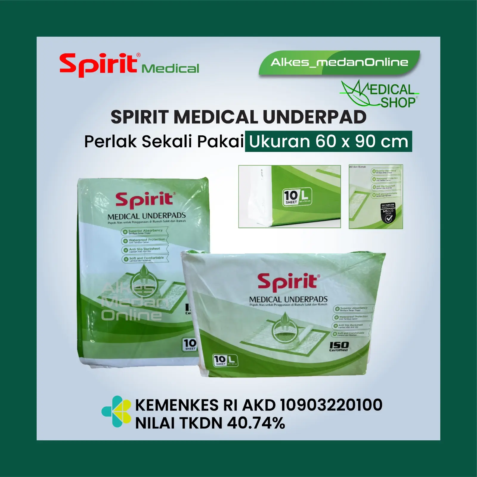 Underpad Spirit 60 x 90 l Perlak isi 10 Pcs