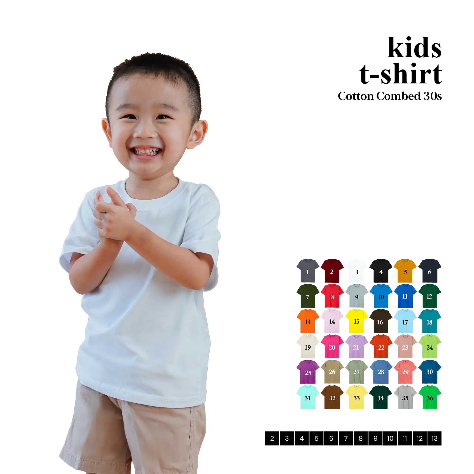 KAOS POLOS ANAK LENGAN PENDEK COTTON COMBED 30S KIDS UMUR 2-13 TAHUN