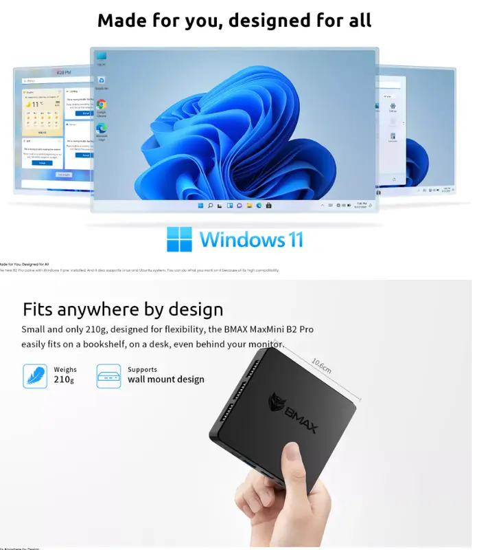 Mini PC BMax B2 8/128GB SSD Intel N3450 4K HDMI WiFi Windows 10 Pro 4