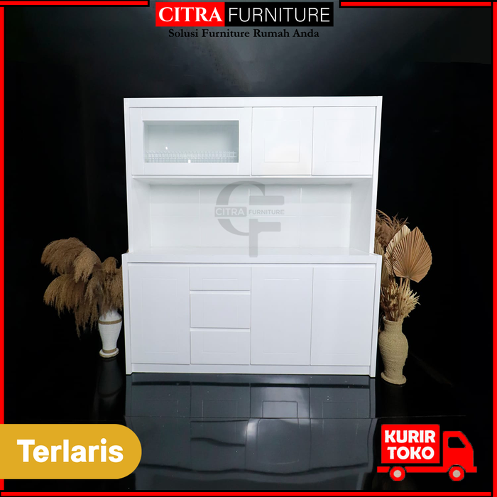 Gambar Lemari Dapur Piring 4 Pintu Hidrolik  Duco | Kabinet Rak Piring Minimalis | Kitchen set Duco dari Citra furniture Kota Administrasi Jakarta Pusat Tokopedia