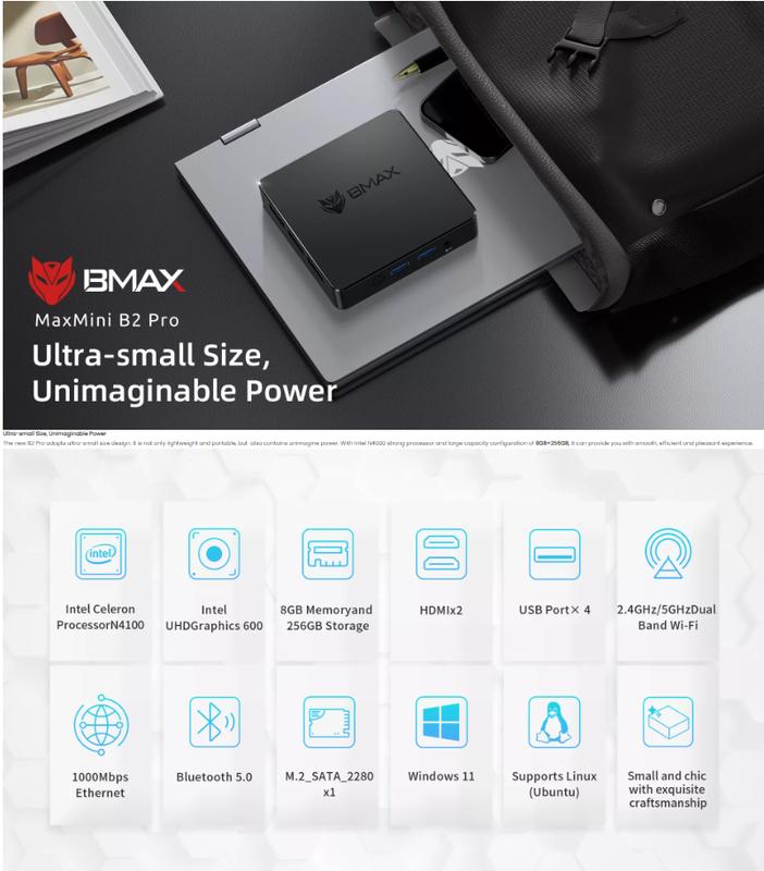 Mini Computer B2 Mini PC BMax B2 8/128GB SSD Intel N3450 4K HDMI WiFi Windows - Shop ...