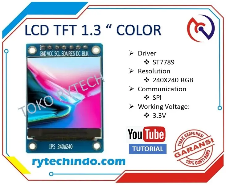 LCD 1.3 INCH ST7789 TFT IPS 240x240 DISPLAY MODULE FULL COLOR
