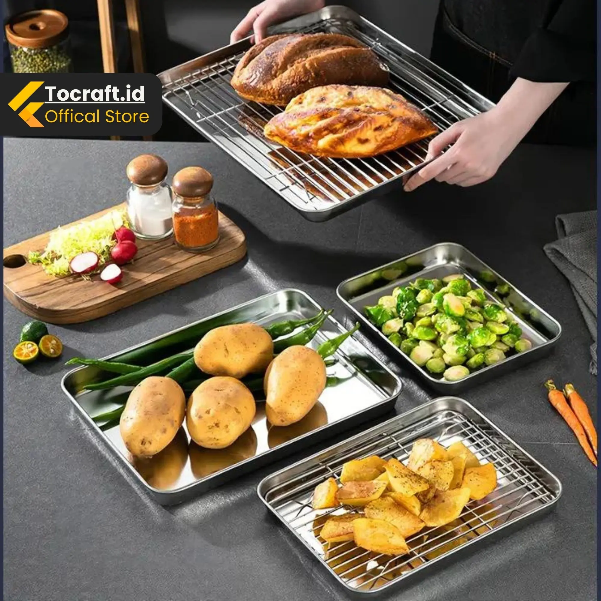 TCID Loyang Baking Pan Oven Nampan Peniris Minyak Gorengan Stainless Steel Baking Sheet Tray
