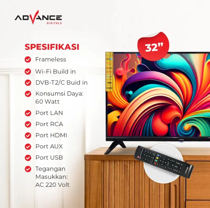TV LED ADVANCE 32 INCH SMART ANDROID ADV 3203A TELEVISI HD 32 inch FULL HD TV Layar Hdmi 3