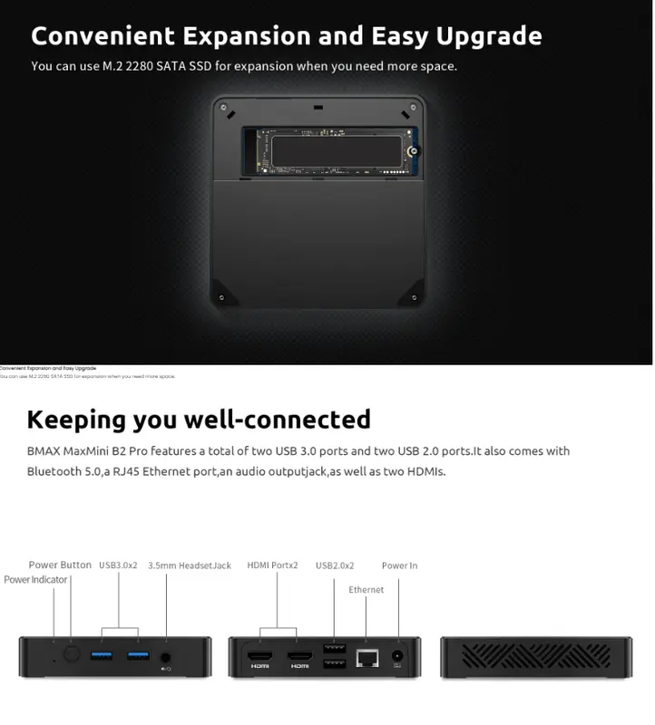 Mini PC BMax B2 8/128GB SSD Intel N3450 4K HDMI WiFi Windows 10 Pro 1