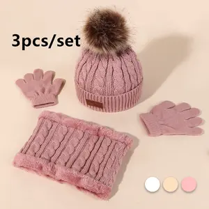 3 in 1 Topi Rajut Kupluk Syal Sarung Tangan Rajut Baju Set Musim Dingin Anak Bayi