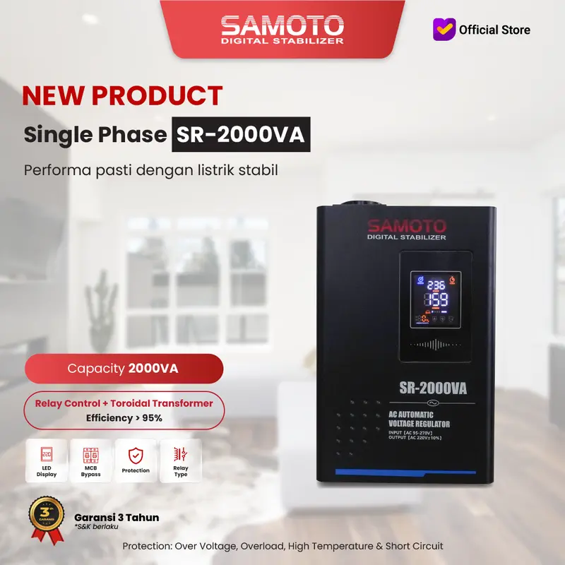 Stabilizer SAMOTO AVR Stabilizer Relay Type SR2KVA Relay Controlled Series 2000VA 0
