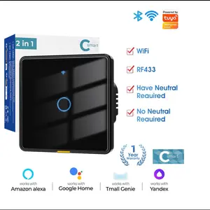 SMATRUL Tuya Saklar Lampu Pintar No Type-C Wifi + RF433 1/2/3/4 Gang Smart Switch Home Light Touch Wall Switch
