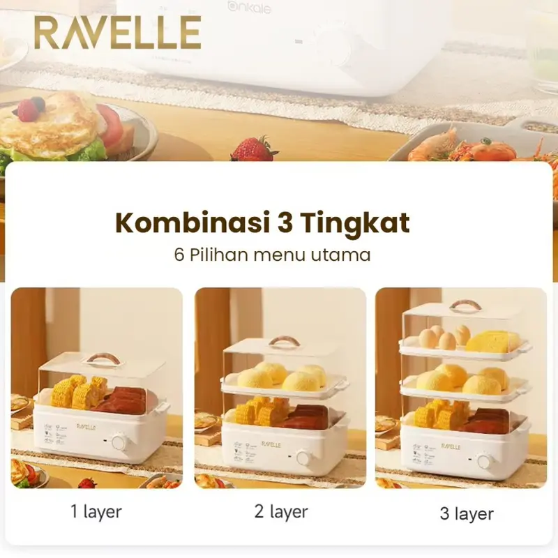 RAVELLE Electric Food Steamer Pengukus Makanan 15L