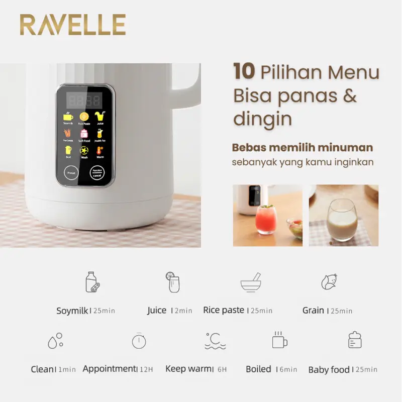 RAVELLE Digital Soymilk Maker Mesin Pembuat Susu Kacang 850ml