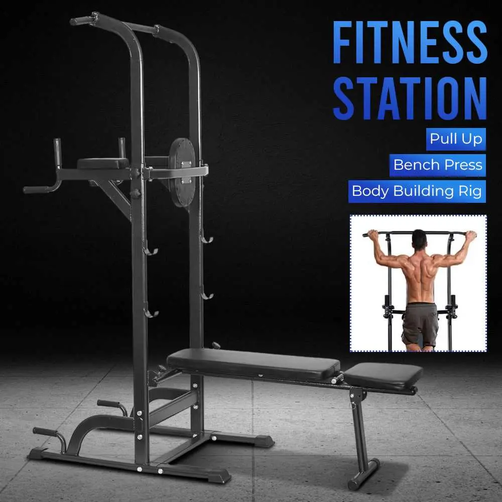 Fitness Station Pull Up Bench Press Body Building Rig Home Gym - ZE67