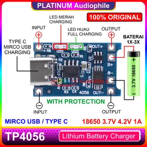 TP4056 Lithium Li-ion 18650 Baterai Charger Protection Modul BMS 1S 1A Micro USB Type C HW-107 373