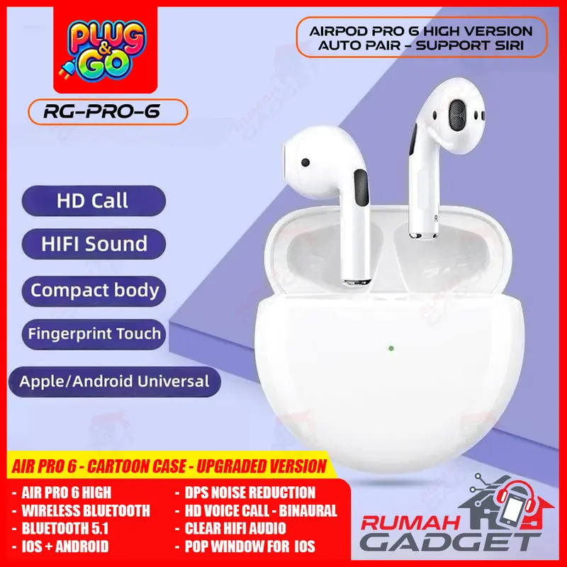 Headset - Earphone - Bluetooth - TWS Pro 6 - Bluetooth V 5.1 - Hifi True Wireless Stereo Ponsel Handphone 0