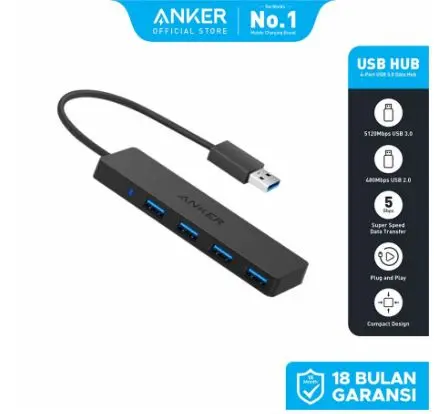 Anker USB Hub Extension 4-Port USB 3.0 Ultra Slim - A7516 Original Garansi Resmi 0