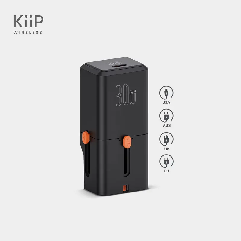 KiiP C23T Charger Travel Adapter 30W USB TYPE C Gan Mini Size Portable USA , EU , UK UK , AUS 5