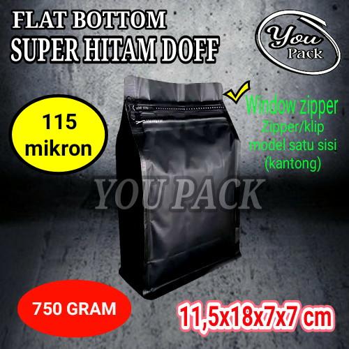 Gambar FLAT BOTTOM SUPER HITAM DOFF 750 GRAM KEMASAN KOPI-BUBUK-SNACK dari You Pack Kota Surabaya Tokopedia