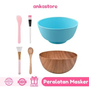 Peralatan Masker Wajah | Mangkuk Kayu | Silikon | Kuas