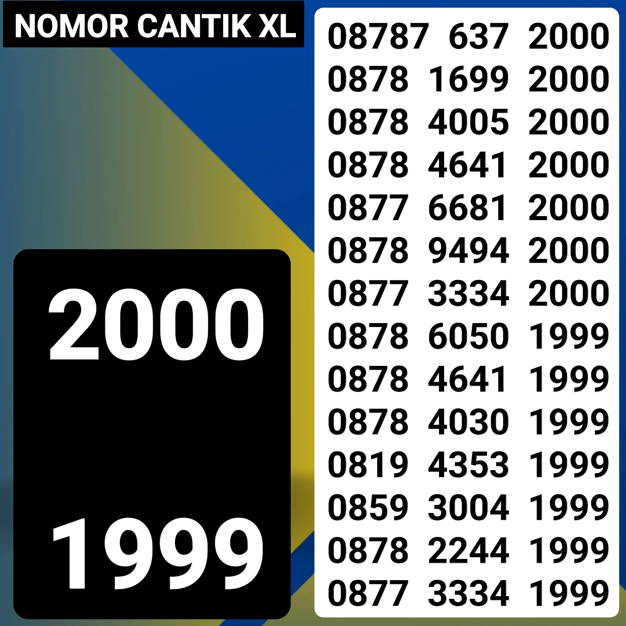 KARTU SIM SIM CARD NOMOR CANTIK XL SERI TAHUN 1999 2000
