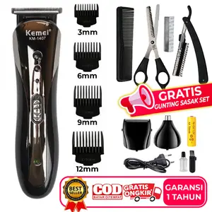 Paket Set KEMEI VENTAGE NOVA Trimmer Portable 3 in 1 Clipper Alat Mesin Cukur Rambut Charger BONUS SISIR SASAK + GUNTING