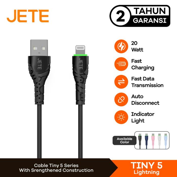 Gambar Kabel Data Lightning/iPhone Fast Charging 3A JETE Tiny 5 (100cm) Garansi  Resmi - Black dari Doran Gadget Official Kota Administrasi Jakarta Pusat Tokopedia
