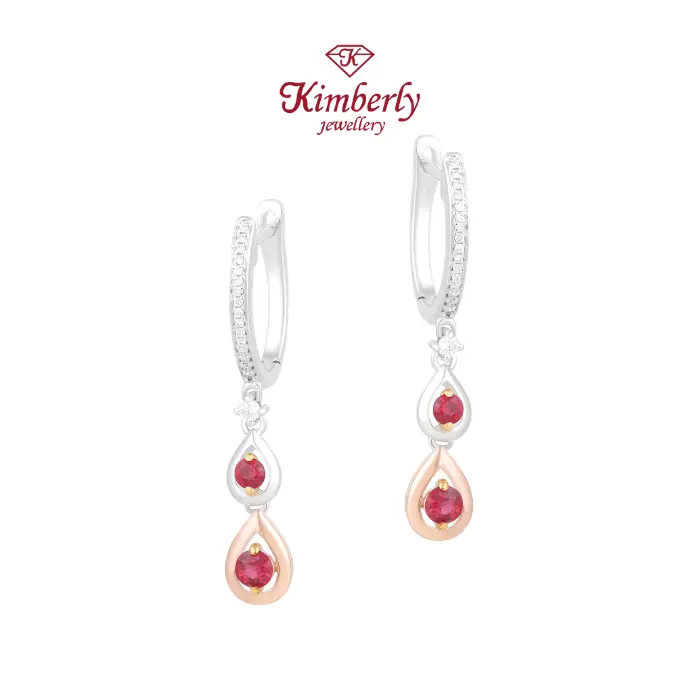 Anting Berlian Pearshape Batu Ruby KER1468243 - Kimberly Jewellery
