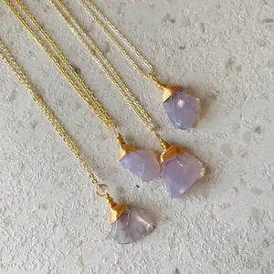 Liontin batu lavender moon quartz raw small kalung 50cm