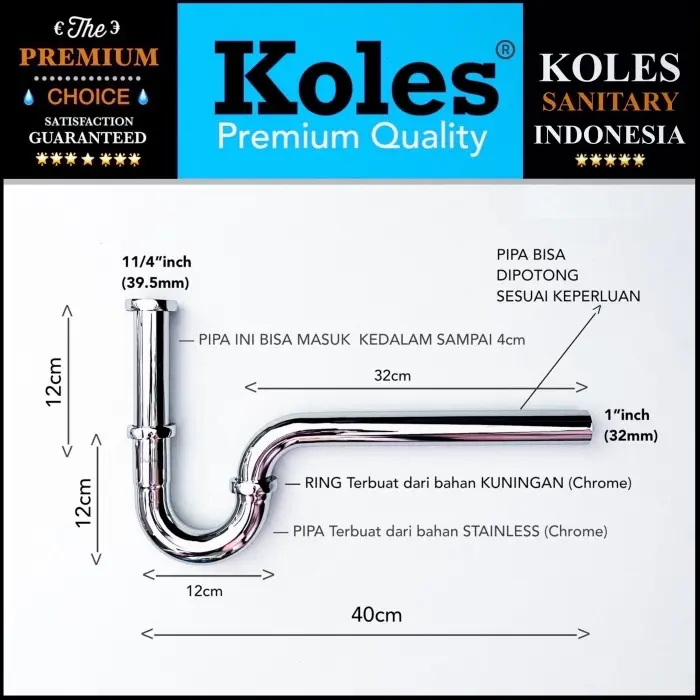 KOLES E210 Sifon Leher Angsa Wastafel P-Trap Pembuangan Air Wastafel