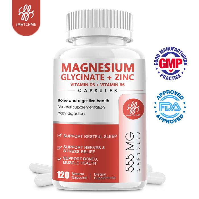 Promo IMATCHME MAGNESIUM GLYCINATE + ZINC Vitamin D3 & B6 555mg 120Capsule - Kota Bandung - Official Glucoactive